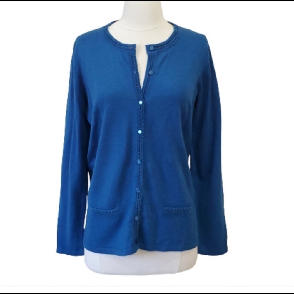 Strand Merino Wool Cardigan Sweater with Beaded Embellishments Medium